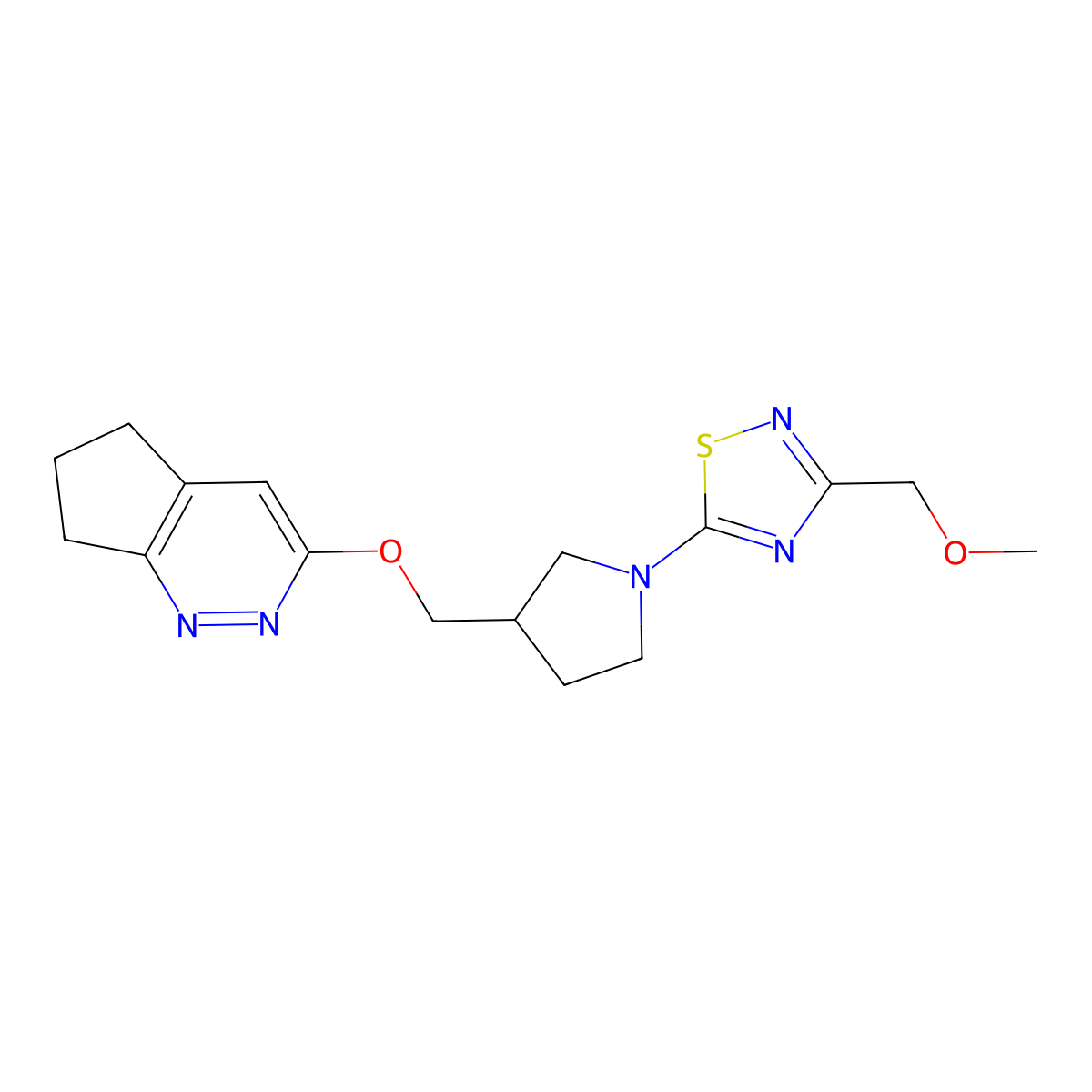 5-[3-({5H,6H,7H-cyclopenta[c]pyridazin-3-yloxy}methyl)pyrrolidin-1-yl]-3-(methoxymethyl)-1,2,4-thiadiazole molecular structure, CAS 2742036-22-0