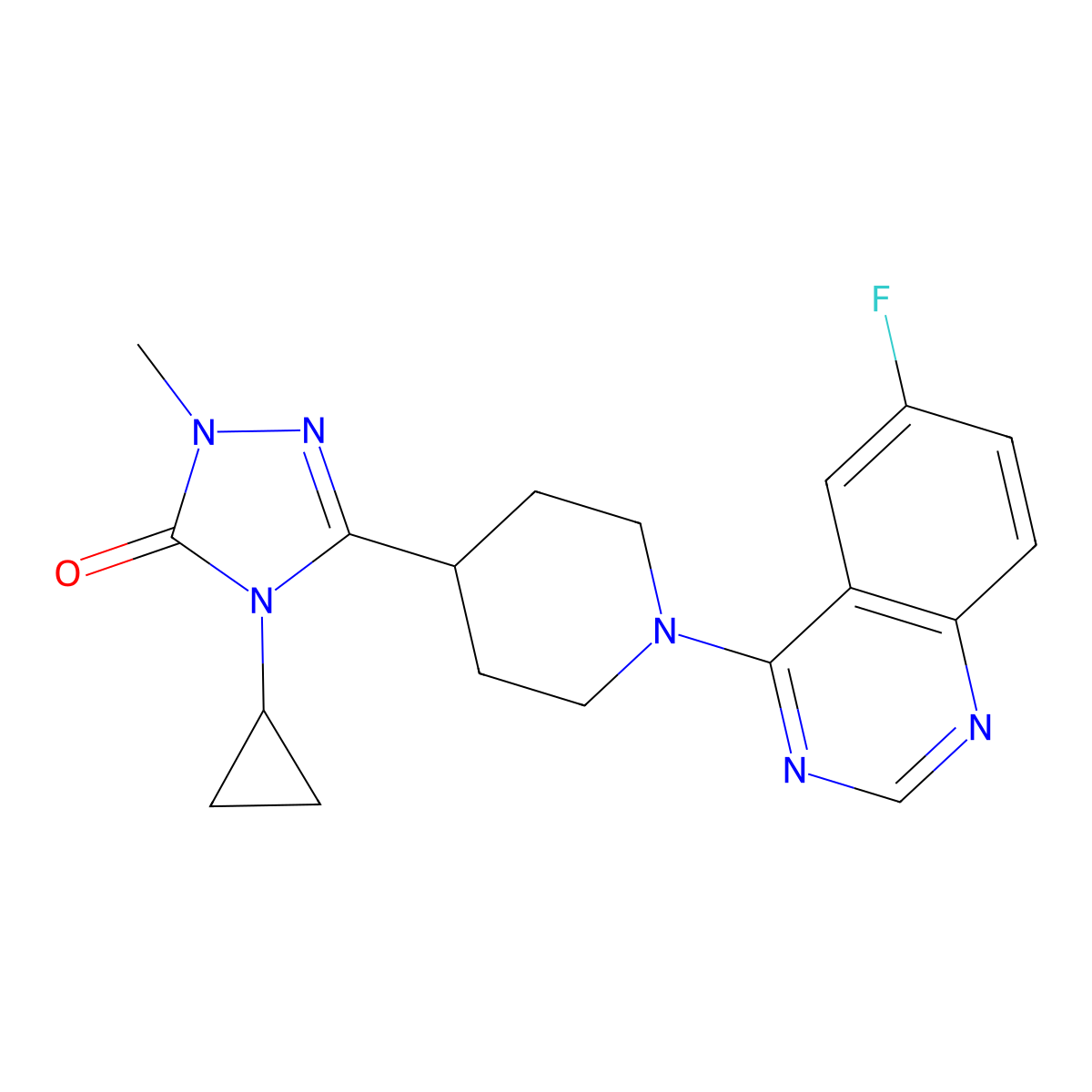 4-cyclopropyl-3-[1-(6-fluoroquinazolin-4-yl)piperidin-4-yl]-1-methyl-4,5-dihydro-1H-1,2,4-triazol-5-one molecular structure, CAS 2742036-24-2
