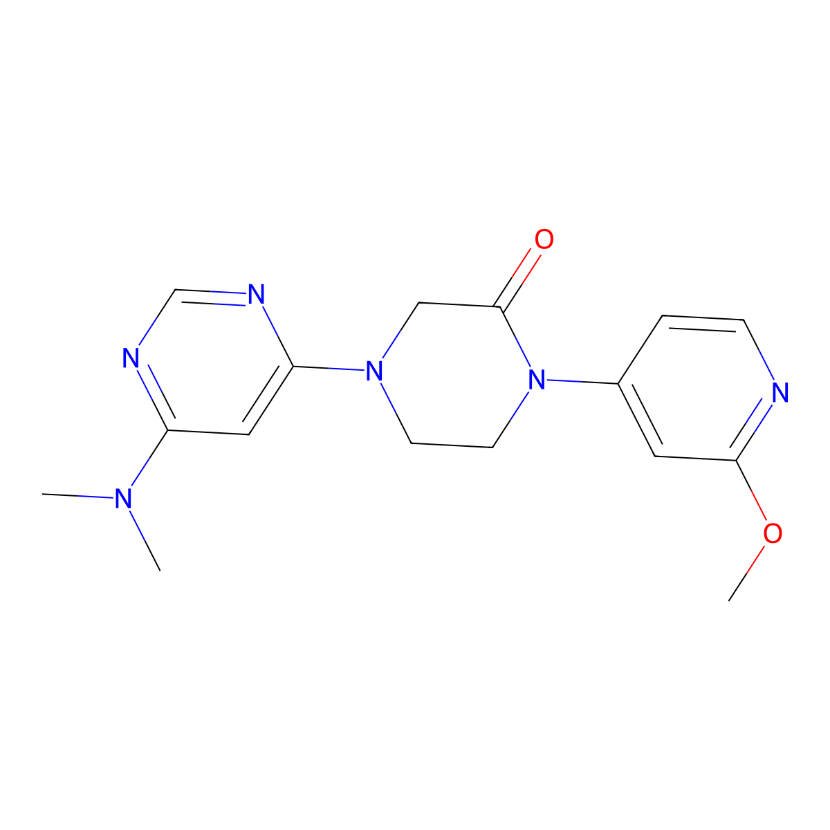 4-[6-(Dimethylamino)pyrimidin-4-yl]-1-(2-methoxypyridin-4-yl)piperazin-2-one molecular structure, CAS 2742036-25-3