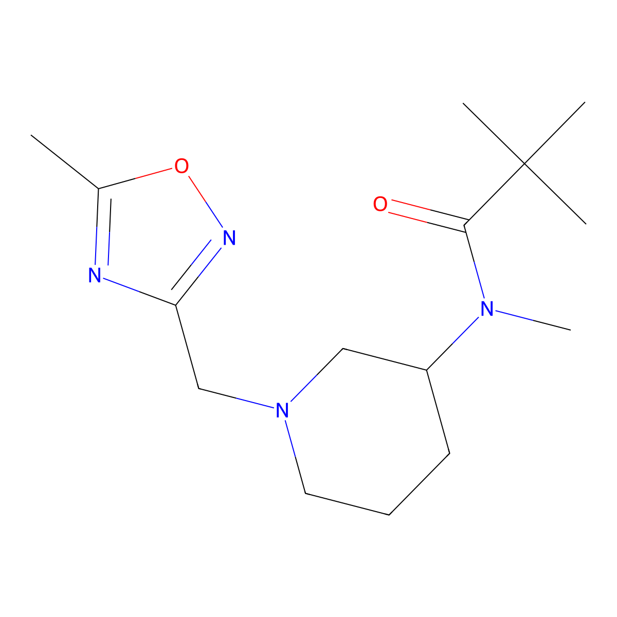N,2,2-trimethyl-N-{1-[(5-methyl-1,2,4-oxadiazol-3-yl)methyl]piperidin-3-yl}propanamide molecular structure, CAS 2742036-36-6
