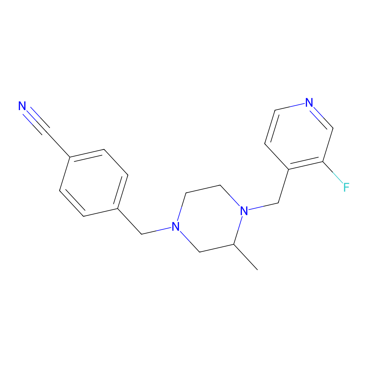 4-({4-[(3-Fluoropyridin-4-yl)methyl]-3-methylpiperazin-1-yl}methyl)benzonitrile molecular structure, CAS 2742036-37-7