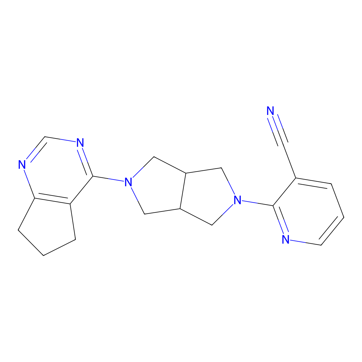 2-(5-{5H,6H,7H-cyclopenta[d]pyrimidin-4-yl}-octahydropyrrolo[3,4-c]pyrrol-2-yl)pyridine-3-carbonitrile molecular structure, CAS 2742036-39-9