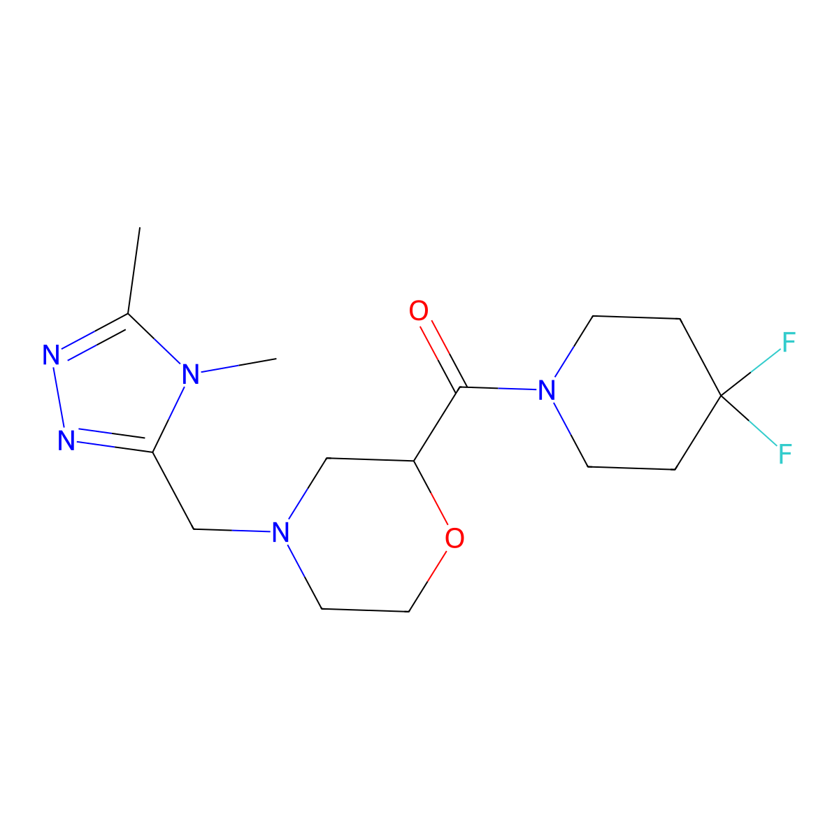 2-(4,4-difluoropiperidine-1-carbonyl)-4-[(4,5-dimethyl-4H-1,2,4-triazol-3-yl)methyl]morpholine molecular structure, CAS 2742036-45-7