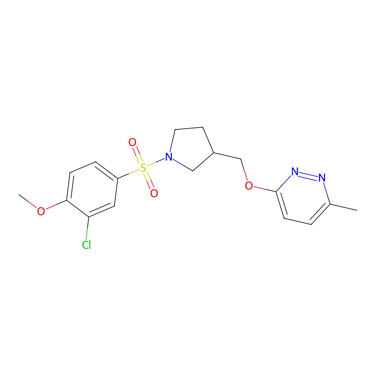 3-{[1-(3-Chloro-4-methoxybenzenesulfonyl)pyrrolidin-3-yl]methoxy}-6-methylpyridazine molecular structure, CAS 2742036-46-8