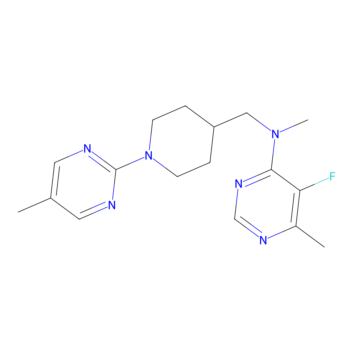 5-fluoro-N,6-dimethyl-N-{[1-(5-methylpyrimidin-2-yl)piperidin-4-yl]methyl}pyrimidin-4-amine molecular structure, CAS 2742036-50-4