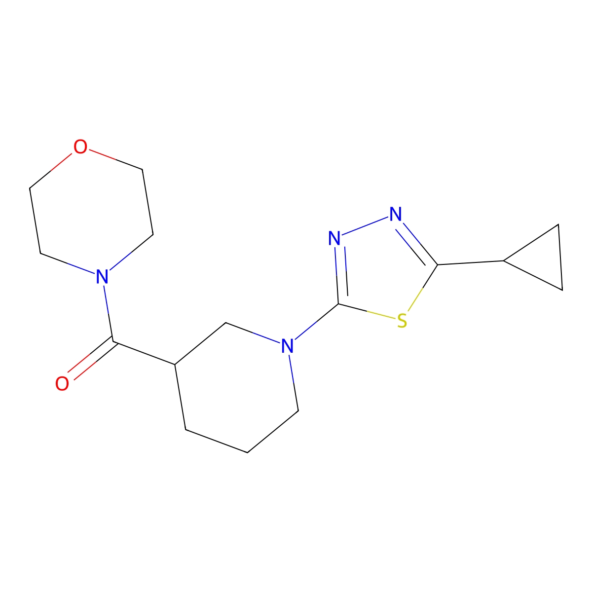 4-[1-(5-Cyclopropyl-1,3,4-thiadiazol-2-yl)piperidine-3-carbonyl]morpholine molecular structure, CAS 2742036-54-8