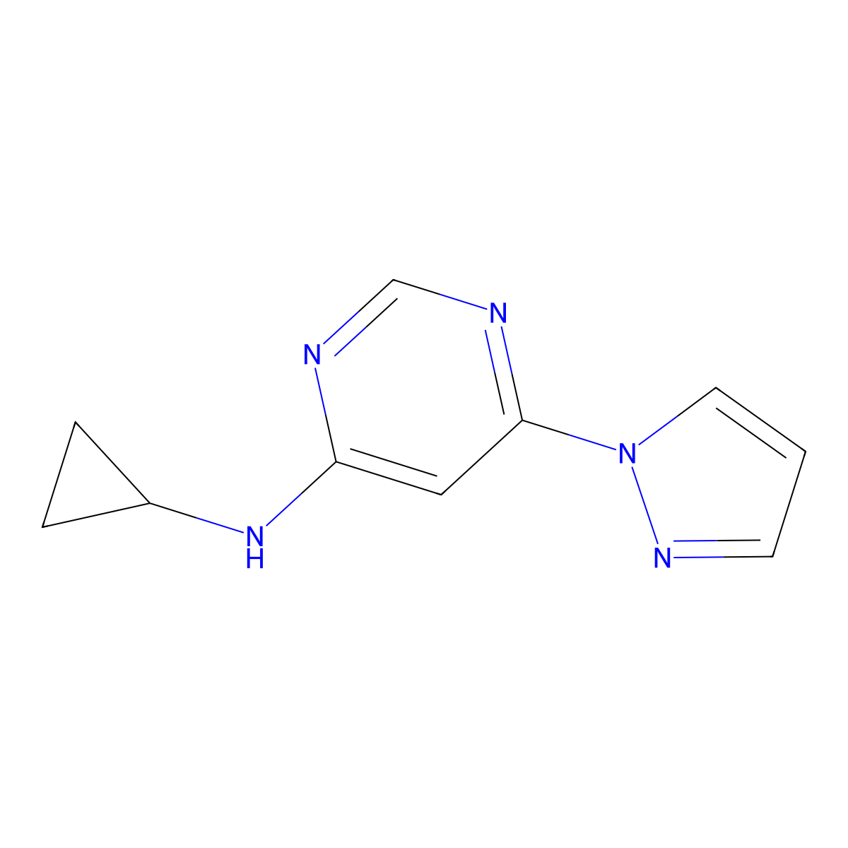 N-cyclopropyl-6-(1H-pyrazol-1-yl)pyrimidin-4-amine molecular structure, CAS 2742036-58-2