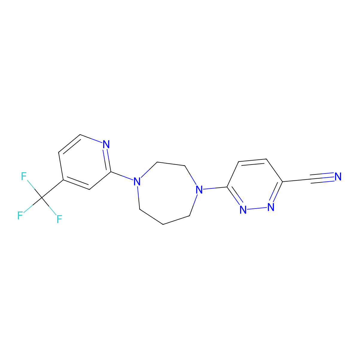 6-{4-[4-(Trifluoromethyl)pyridin-2-yl]-1,4-diazepan-1-yl}pyridazine-3-carbonitrile molecular structure, CAS 2742036-61-7