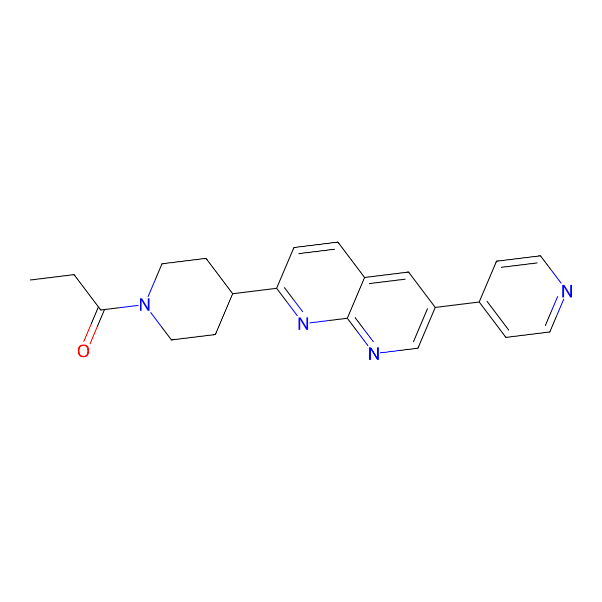 1-{4-[6-(Pyridin-4-yl)-1,8-naphthyridin-2-yl]piperidin-1-yl}propan-1-one molecular structure, CAS 2742036-62-8