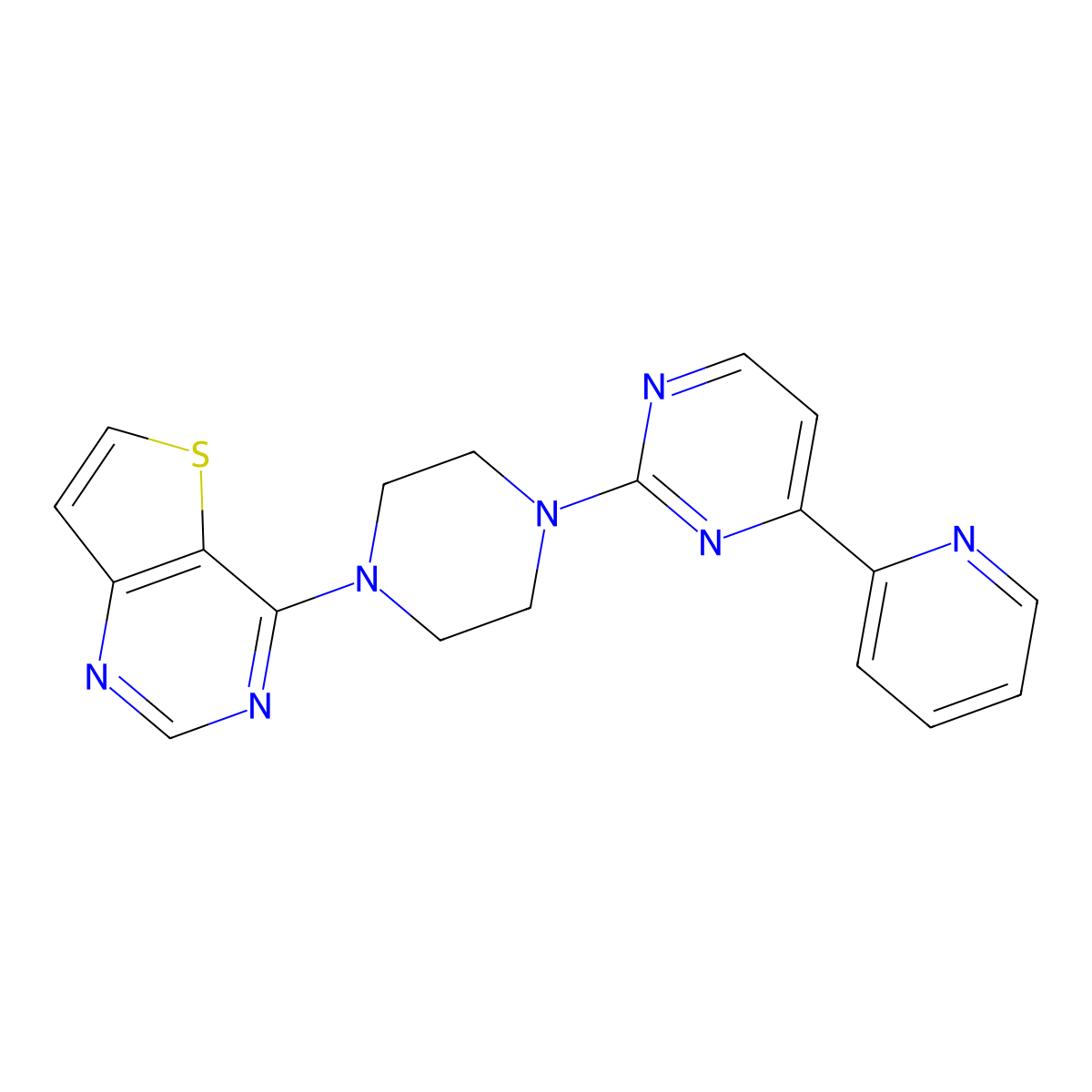 4-(Pyridin-2-yl)-2-(4-{thieno[3,2-d]pyrimidin-4-yl}piperazin-1-yl)pyrimidine molecular structure, CAS 2742036-63-9