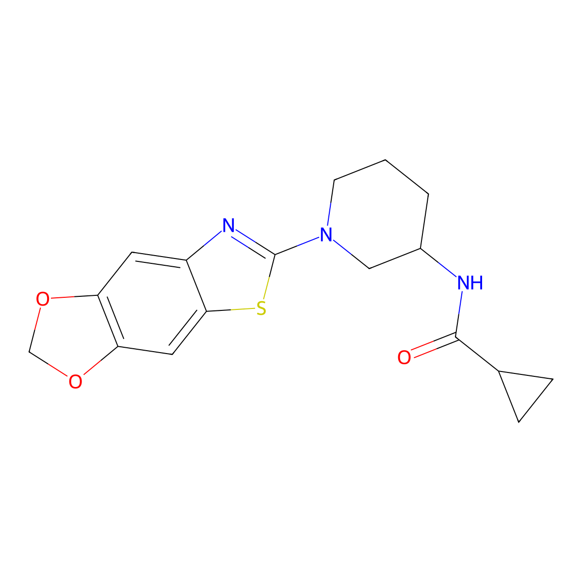 N-[1-([1,3]dioxolo[4,5-f][1,3]benzothiazol-6-yl)piperidin-3-yl]cyclopropanecarboxamide molecular structure, CAS 2742036-67-3