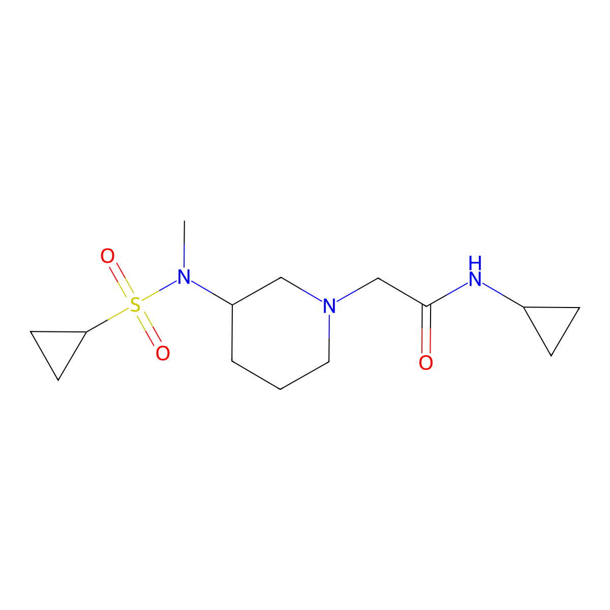 N-cyclopropyl-2-[3-(N-methylcyclopropanesulfonamido)piperidin-1-yl]acetamide molecular structure, CAS 2742036-69-5
