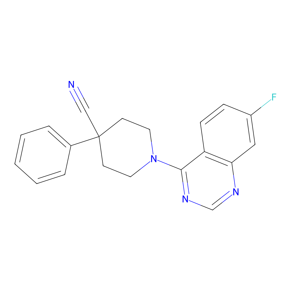 1-(7-Fluoroquinazolin-4-yl)-4-phenylpiperidine-4-carbonitrile molecular structure, CAS 2742036-72-0