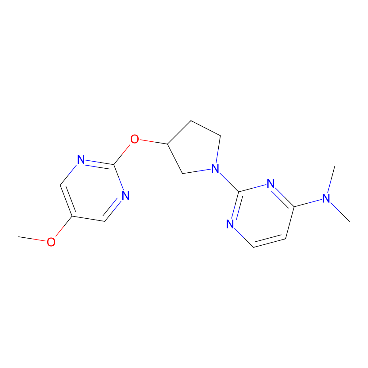 2-{3-[(5-methoxypyrimidin-2-yl)oxy]pyrrolidin-1-yl}-N,N-dimethylpyrimidin-4-amine molecular structure, CAS 2742036-80-0