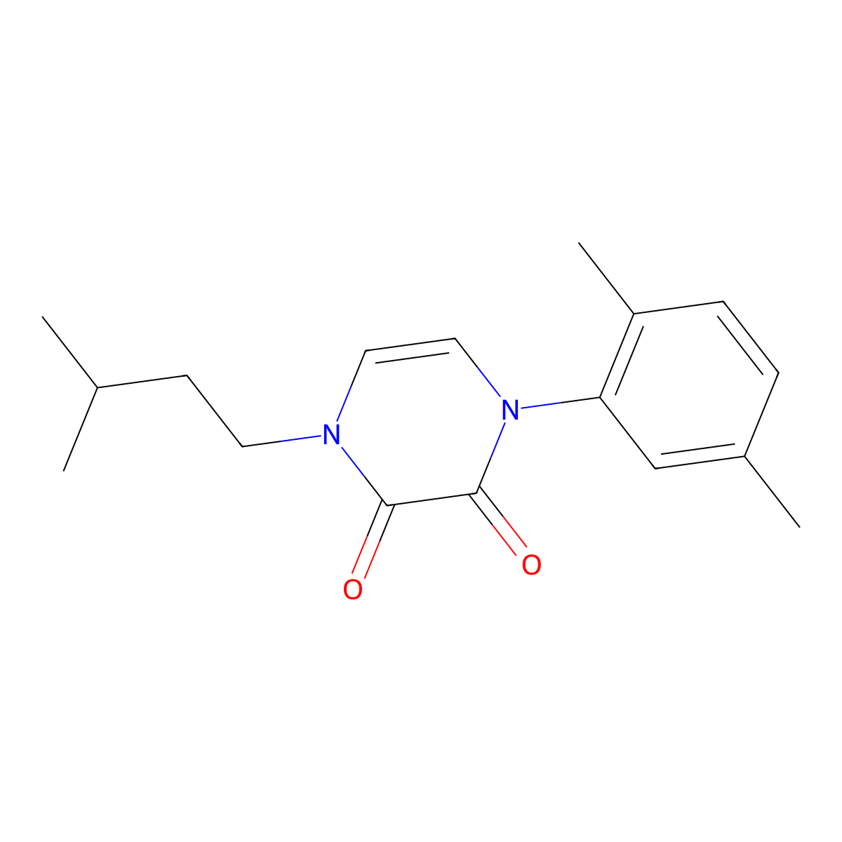 1-(2,5-Dimethylphenyl)-4-(3-methylbutyl)-1,2,3,4-tetrahydropyrazine-2,3-dione molecular structure, CAS 2742036-83-3