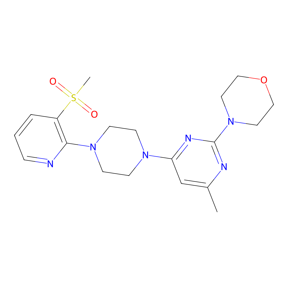 4-{4-[4-(3-Methanesulfonylpyridin-2-yl)piperazin-1-yl]-6-methylpyrimidin-2-yl}morpholine molecular structure, CAS 2742036-84-4
