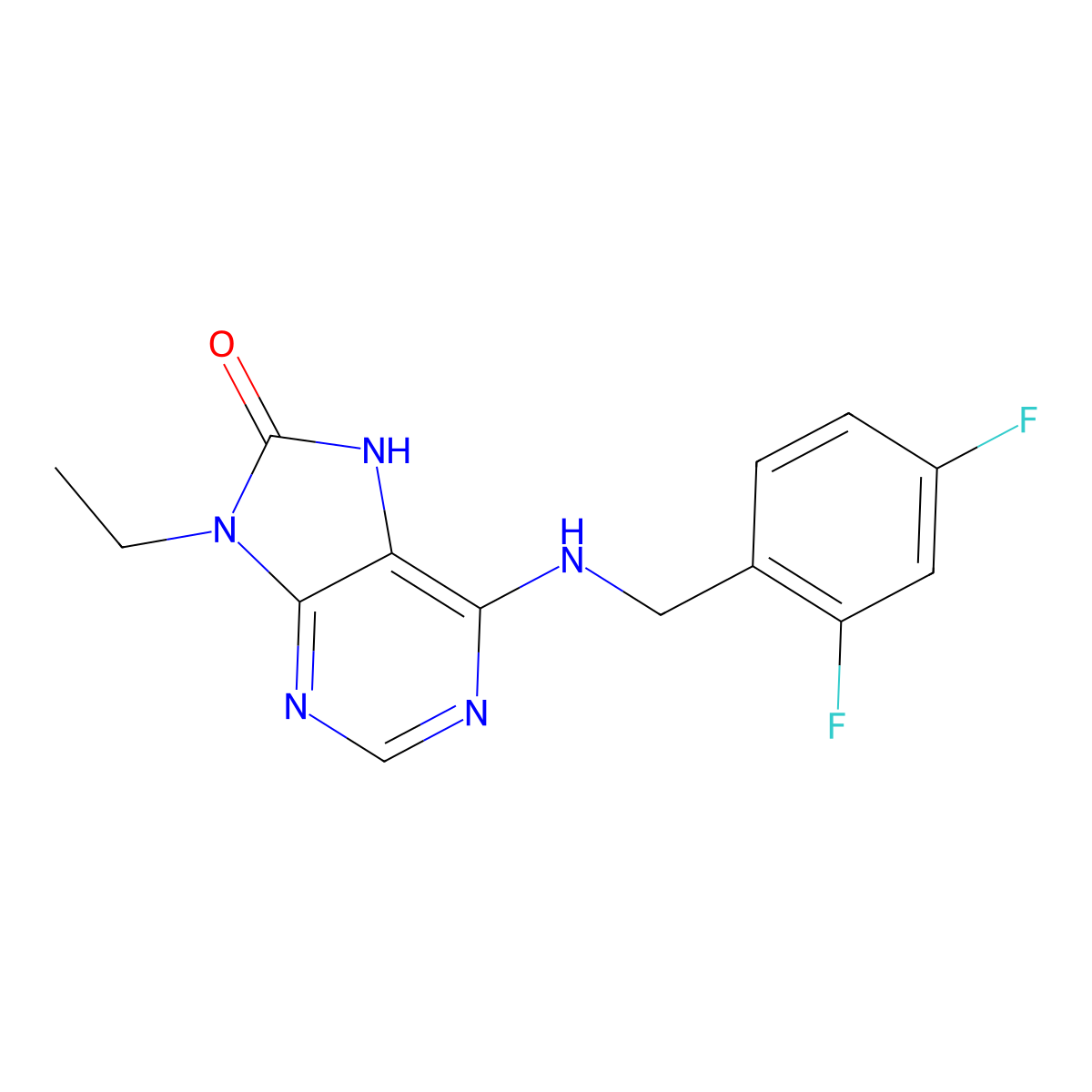 6-{[(2,4-difluorophenyl)methyl]amino}-9-ethyl-8,9-dihydro-7H-purin-8-one molecular structure, CAS 2742036-86-6