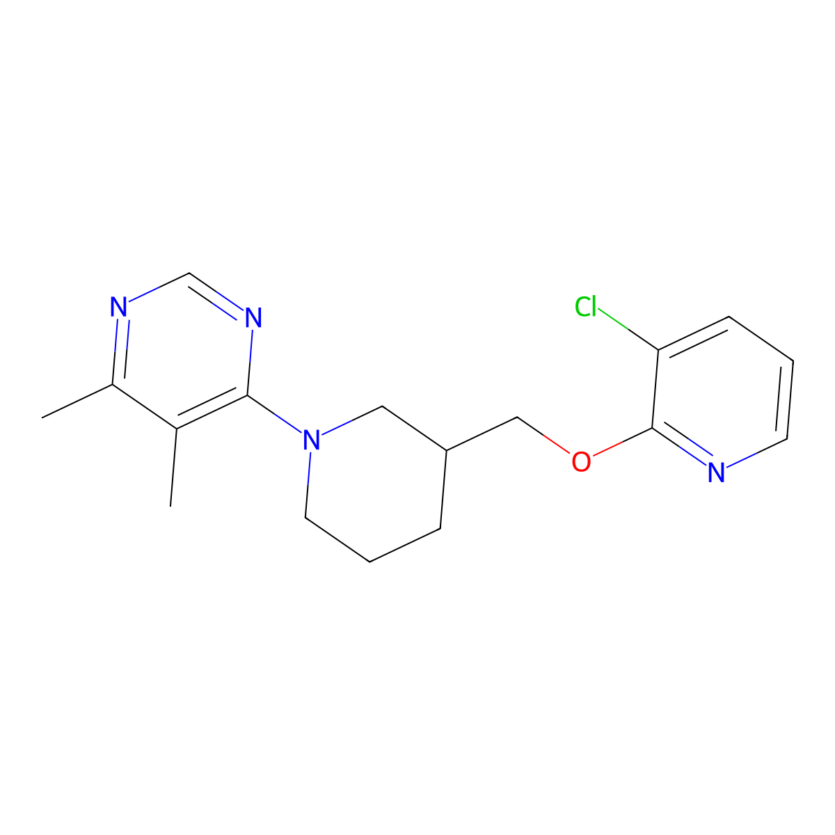 4-(3-{[(3-Chloropyridin-2-yl)oxy]methyl}piperidin-1-yl)-5,6-dimethylpyrimidine molecular structure, CAS 2742036-87-7