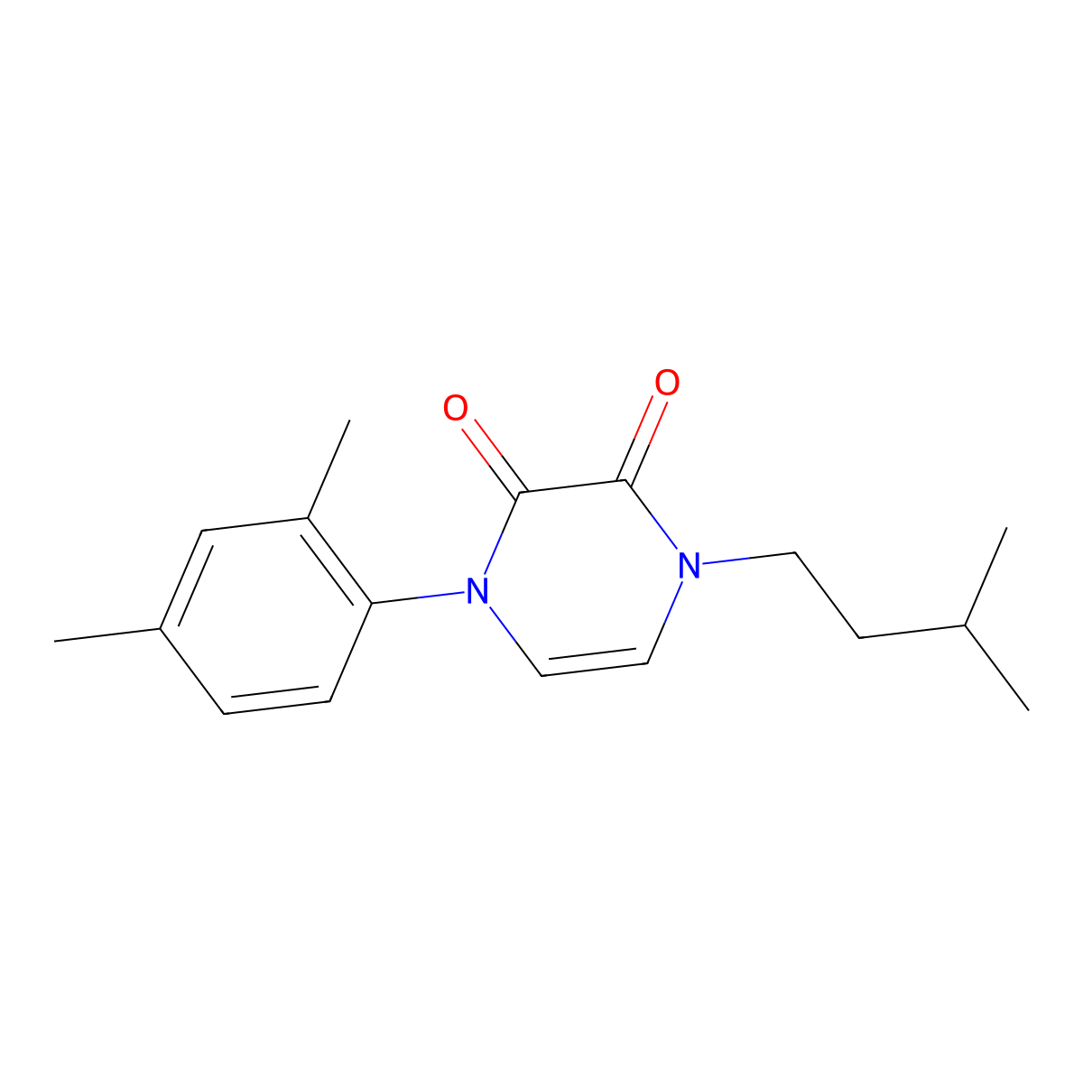 1-(2,4-Dimethylphenyl)-4-(3-methylbutyl)-1,2,3,4-tetrahydropyrazine-2,3-dione molecular structure, CAS 2742036-90-2