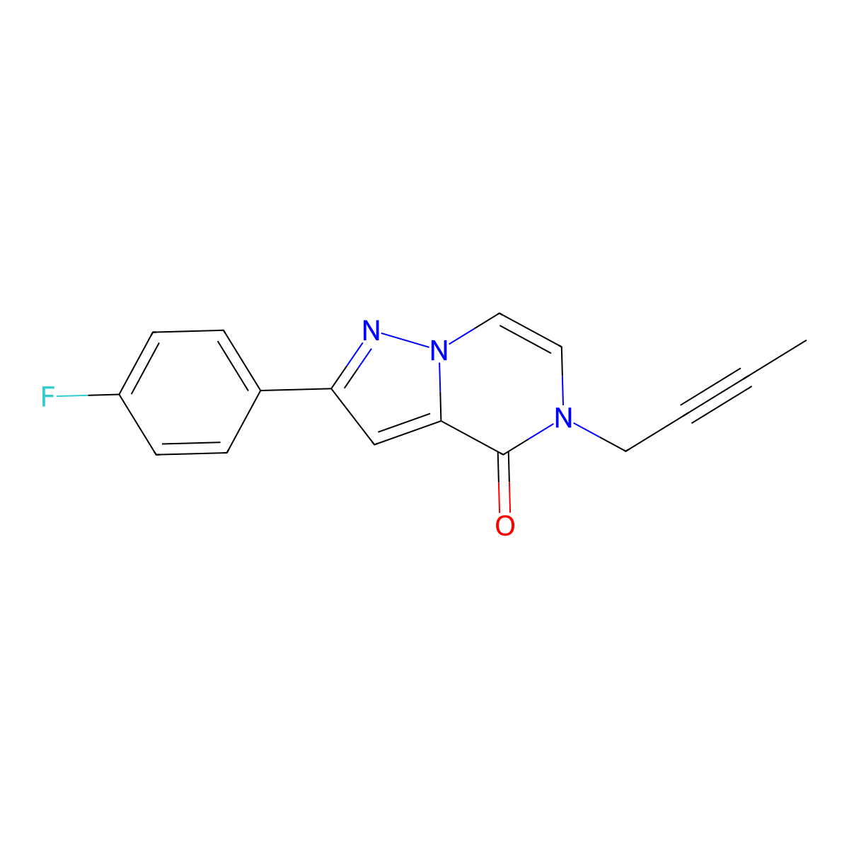 5-(but-2-yn-1-yl)-2-(4-fluorophenyl)-4H,5H-pyrazolo[1,5-a]pyrazin-4-one molecular structure, CAS 2742036-92-4