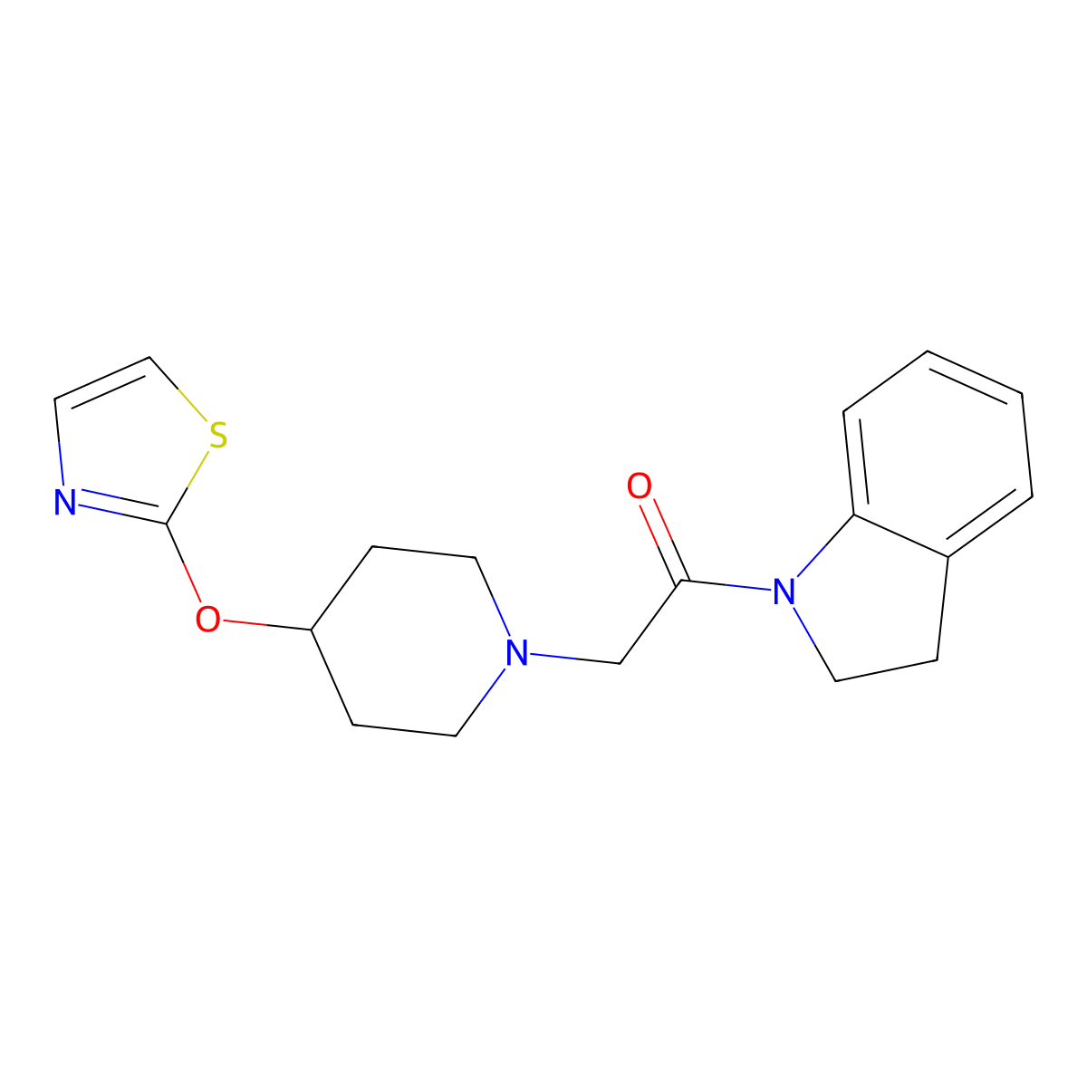 1-(2,3-dihydro-1H-indol-1-yl)-2-[4-(1,3-thiazol-2-yloxy)piperidin-1-yl]ethan-1-one molecular structure, CAS 2742036-93-5
