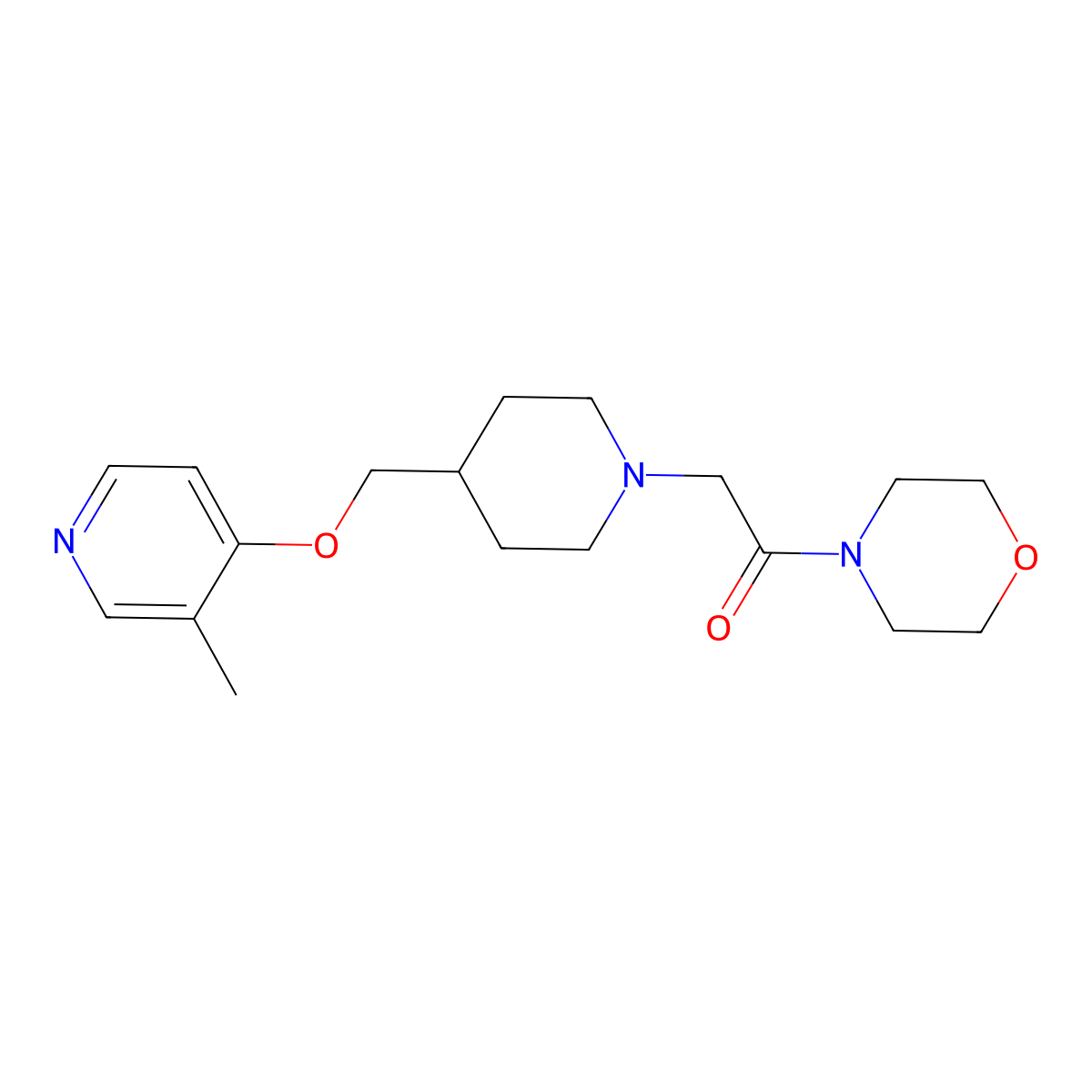 2-(4-{[(3-Methylpyridin-4-yl)oxy]methyl}piperidin-1-yl)-1-(morpholin-4-yl)ethan-1-one molecular structure, CAS 2742036-99-1