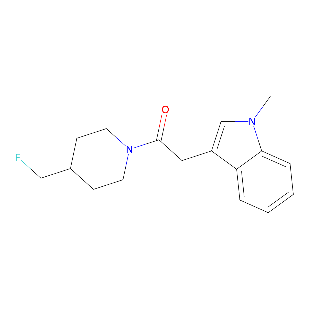 1-[4-(fluoromethyl)piperidin-1-yl]-2-(1-methyl-1H-indol-3-yl)ethan-1-one molecular structure, CAS 2742037-00-7