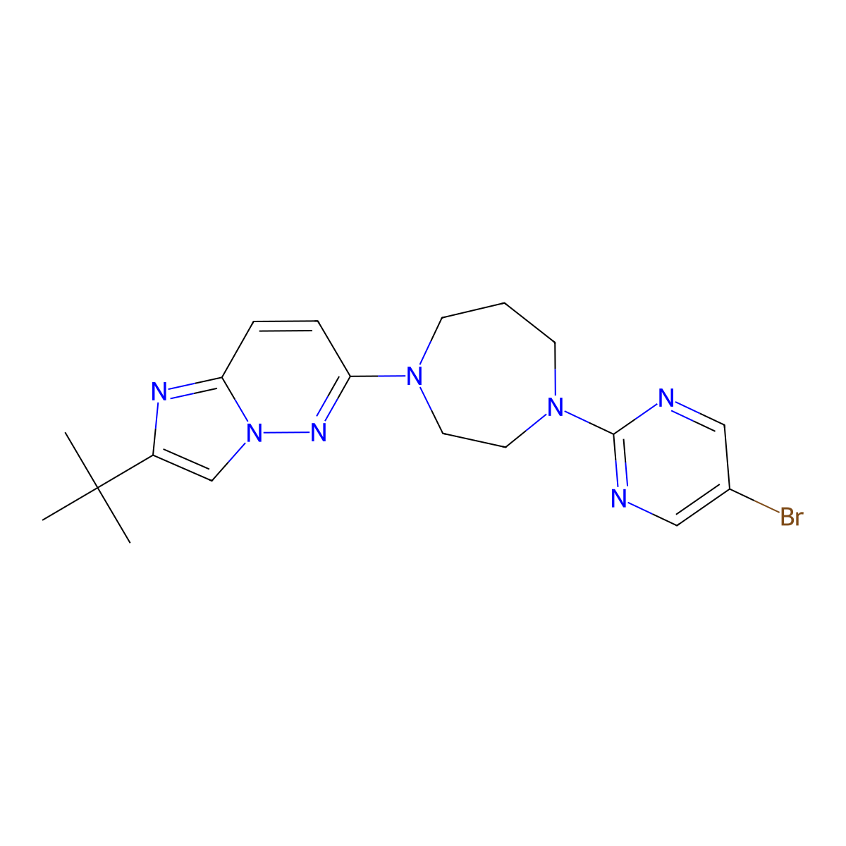 1-(5-Bromopyrimidin-2-yl)-4-{2-tert-butylimidazo[1,2-b]pyridazin-6-yl}-1,4-diazepane molecular structure, CAS 2742037-02-9
