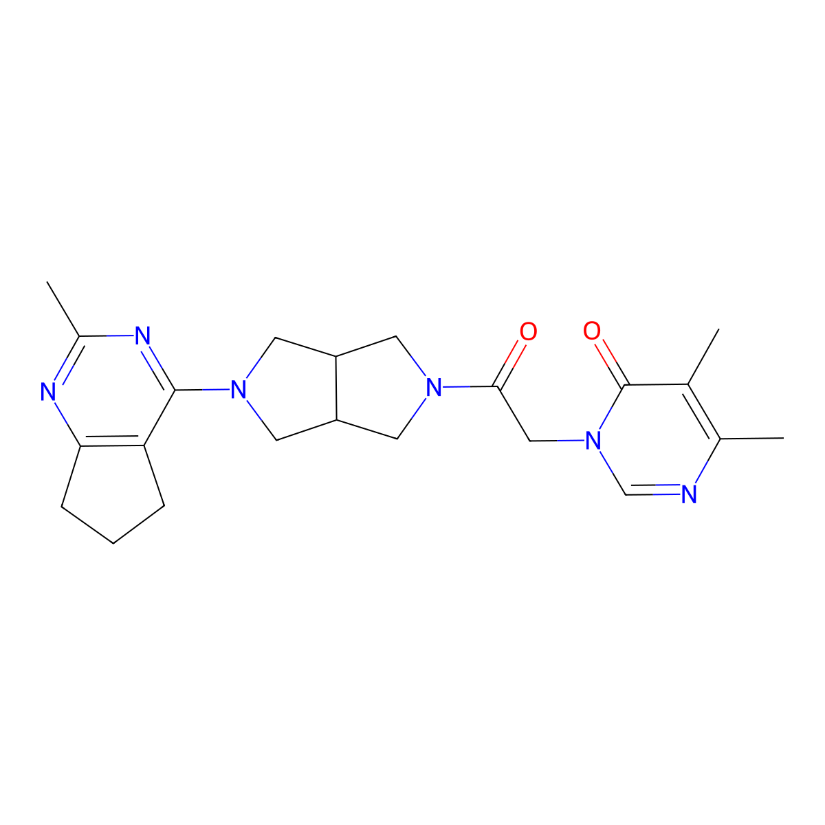 5,6-dimethyl-3-[2-(5-{2-methyl-5H,6H,7H-cyclopenta[d]pyrimidin-4-yl}-octahydropyrrolo[3,4-c]pyrrol-2-yl)-2-oxoethyl]-3,4-dihydropyrimidin-4-one molecular structure, CAS 2742037-07-4