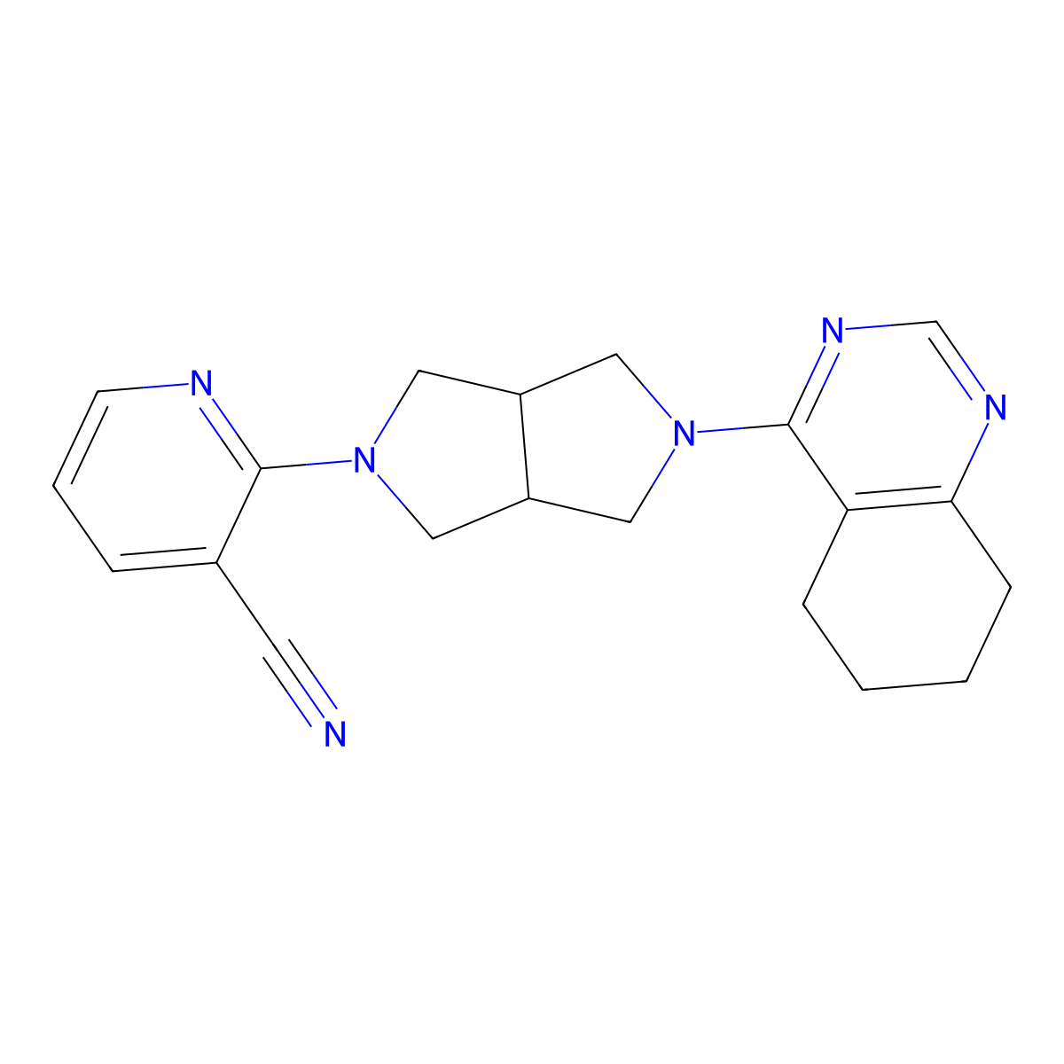 2-[5-(5,6,7,8-Tetrahydroquinazolin-4-yl)-octahydropyrrolo[3,4-c]pyrrol-2-yl]pyridine-3-carbonitrile molecular structure, CAS 2742037-10-9