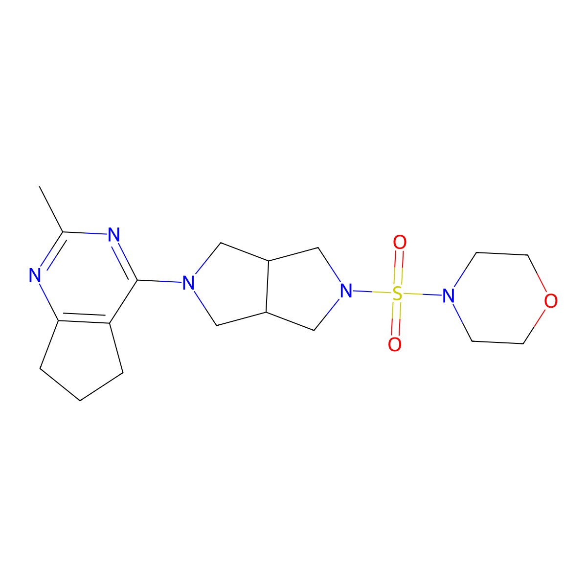 4-[(5-{2-methyl-5H,6H,7H-cyclopenta[d]pyrimidin-4-yl}-octahydropyrrolo[3,4-c]pyrrol-2-yl)sulfonyl]morpholine molecular structure, CAS 2742037-11-0