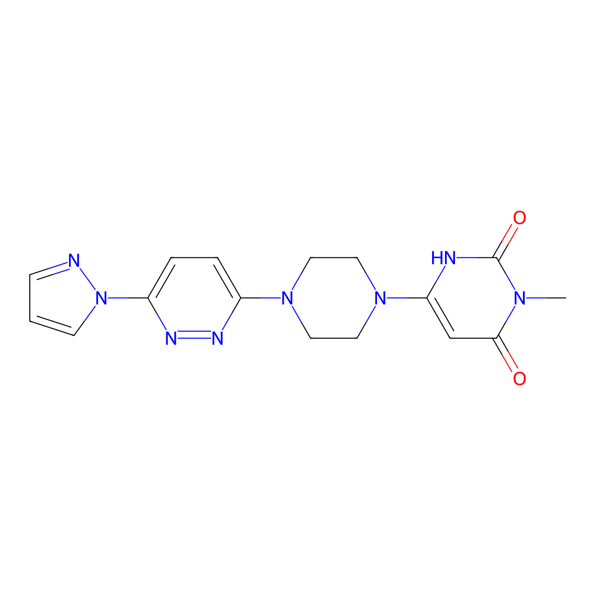 3-methyl-6-{4-[6-(1H-pyrazol-1-yl)pyridazin-3-yl]piperazin-1-yl}-1,2,3,4-tetrahydropyrimidine-2,4-dione molecular structure, CAS 2742037-13-2