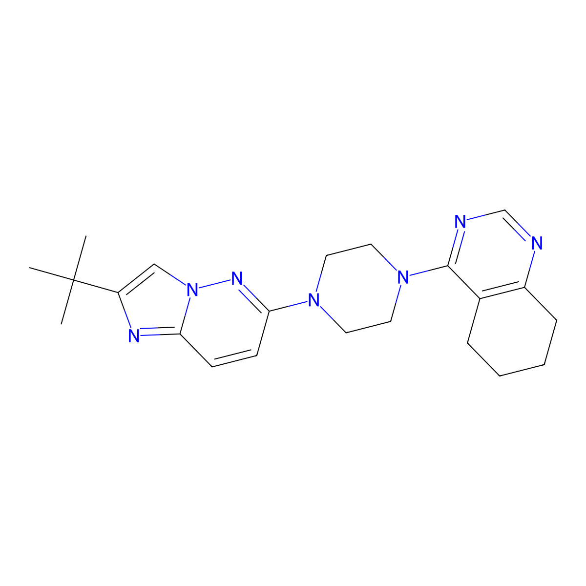 4-(4-{2-Tert-butylimidazo[1,2-b]pyridazin-6-yl}piperazin-1-yl)-5,6,7,8-tetrahydroquinazoline molecular structure, CAS 2742037-14-3
