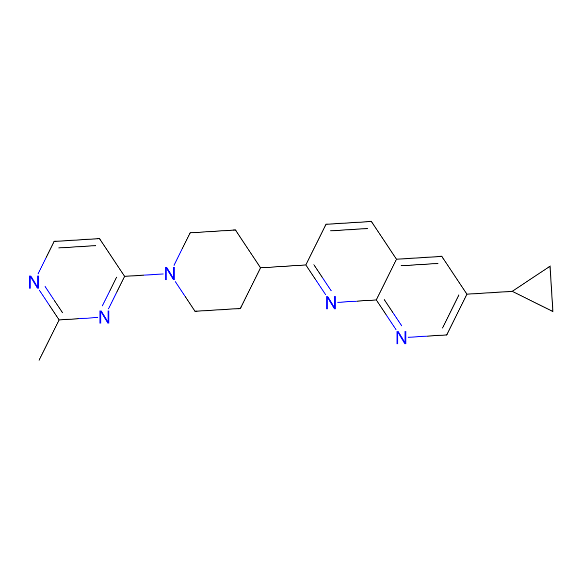 6-Cyclopropyl-2-[1-(2-methylpyrimidin-4-yl)piperidin-4-yl]-1,8-naphthyridine molecular structure, CAS 2742037-16-5