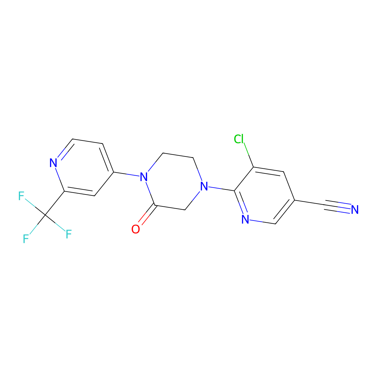 5-Chloro-6-{3-oxo-4-[2-(trifluoromethyl)pyridin-4-yl]piperazin-1-yl}pyridine-3-carbonitrile molecular structure, CAS 2742037-25-6