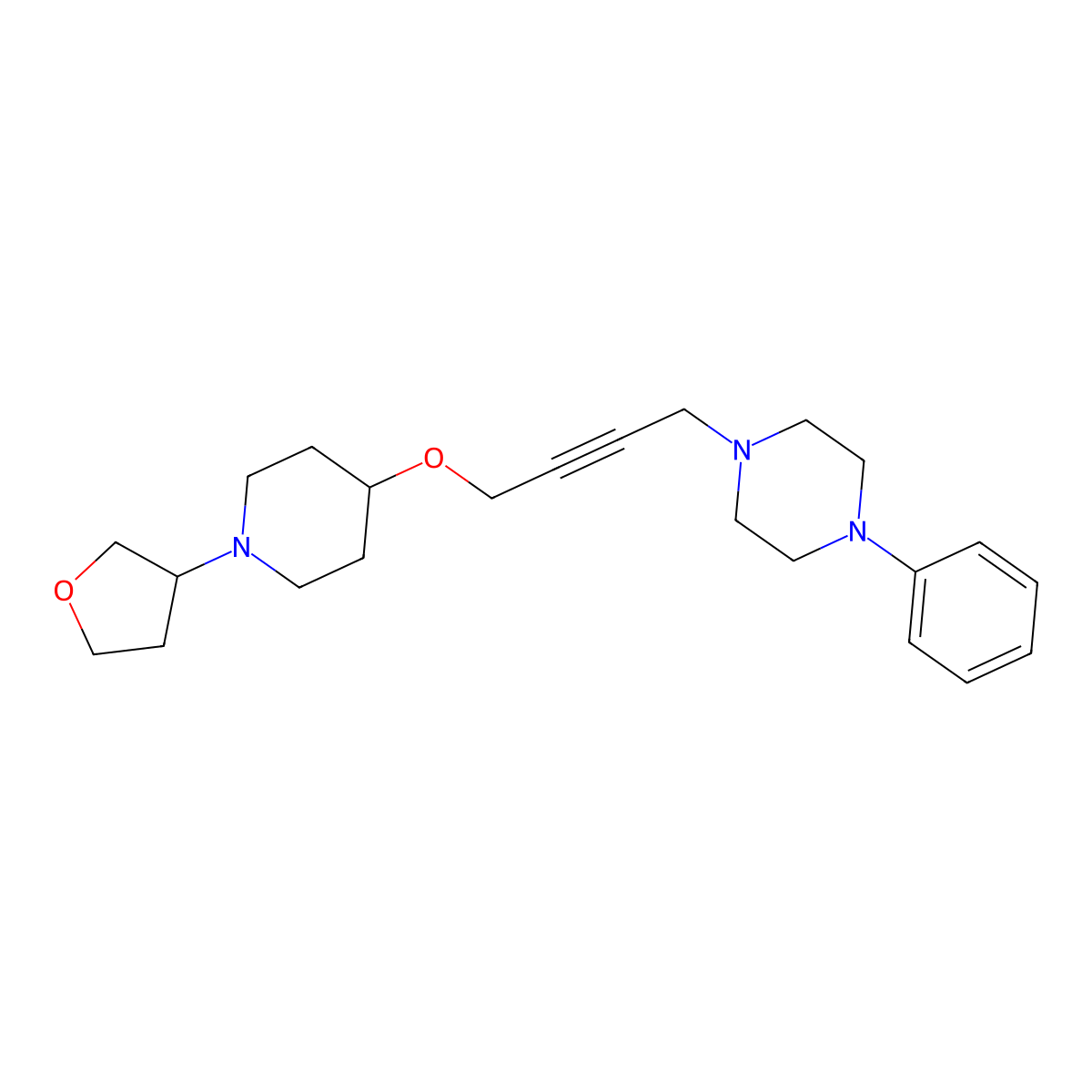 1-(4-{[1-(Oxolan-3-yl)piperidin-4-yl]oxy}but-2-yn-1-yl)-4-phenylpiperazine molecular structure, CAS 2742037-33-6