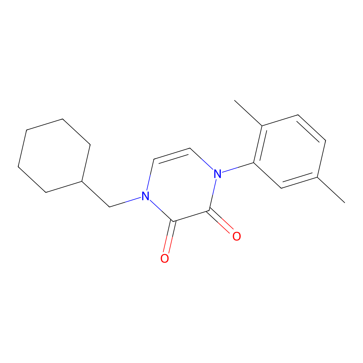 1-(Cyclohexylmethyl)-4-(2,5-dimethylphenyl)-1,2,3,4-tetrahydropyrazine-2,3-dione molecular structure, CAS 2742037-39-2