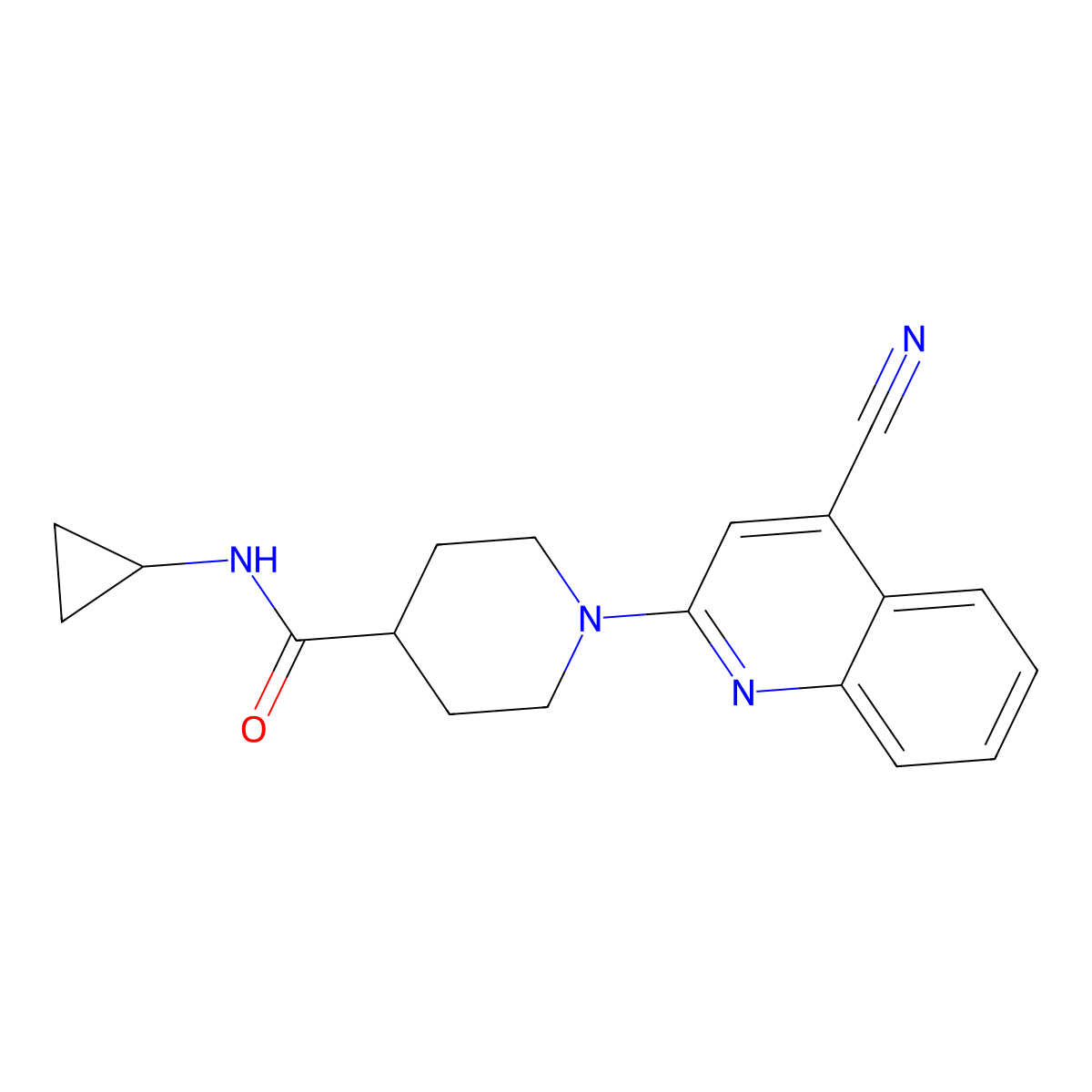 1-(4-cyanoquinolin-2-yl)-N-cyclopropylpiperidine-4-carboxamide molecular structure, CAS 2742037-43-8