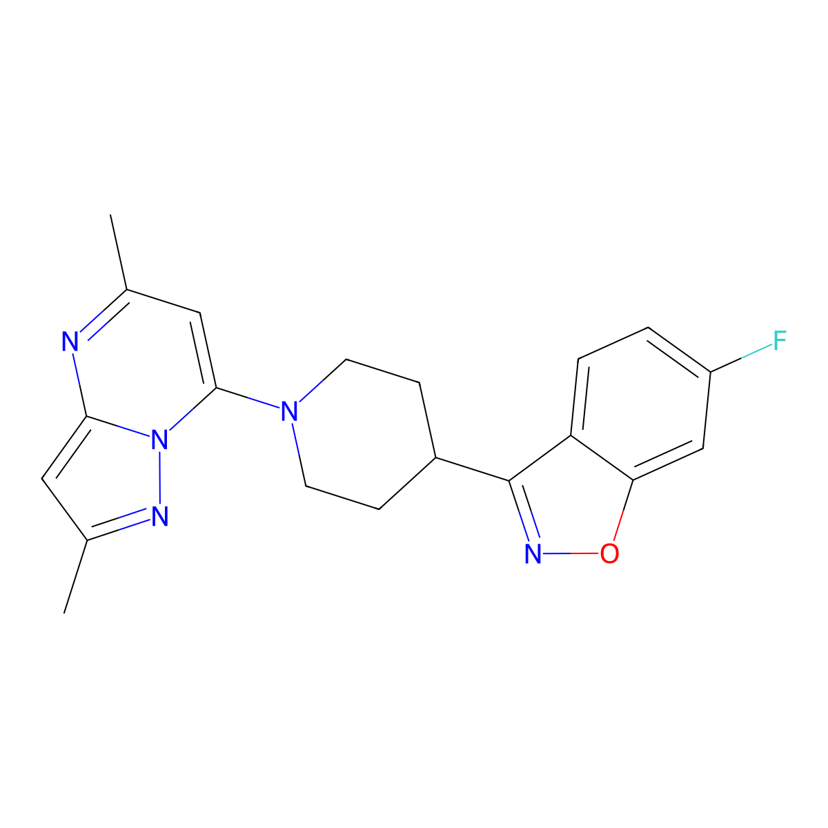 3-(1-{2,5-Dimethylpyrazolo[1,5-a]pyrimidin-7-yl}piperidin-4-yl)-6-fluoro-1,2-benzoxazole molecular structure, CAS 2742037-44-9