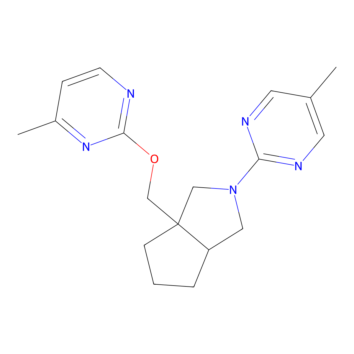 2-(3a-{[(4-Methylpyrimidin-2-yl)oxy]methyl}-octahydrocyclopenta[c]pyrrol-2-yl)-5-methylpyrimidine molecular structure, CAS 2742037-47-2