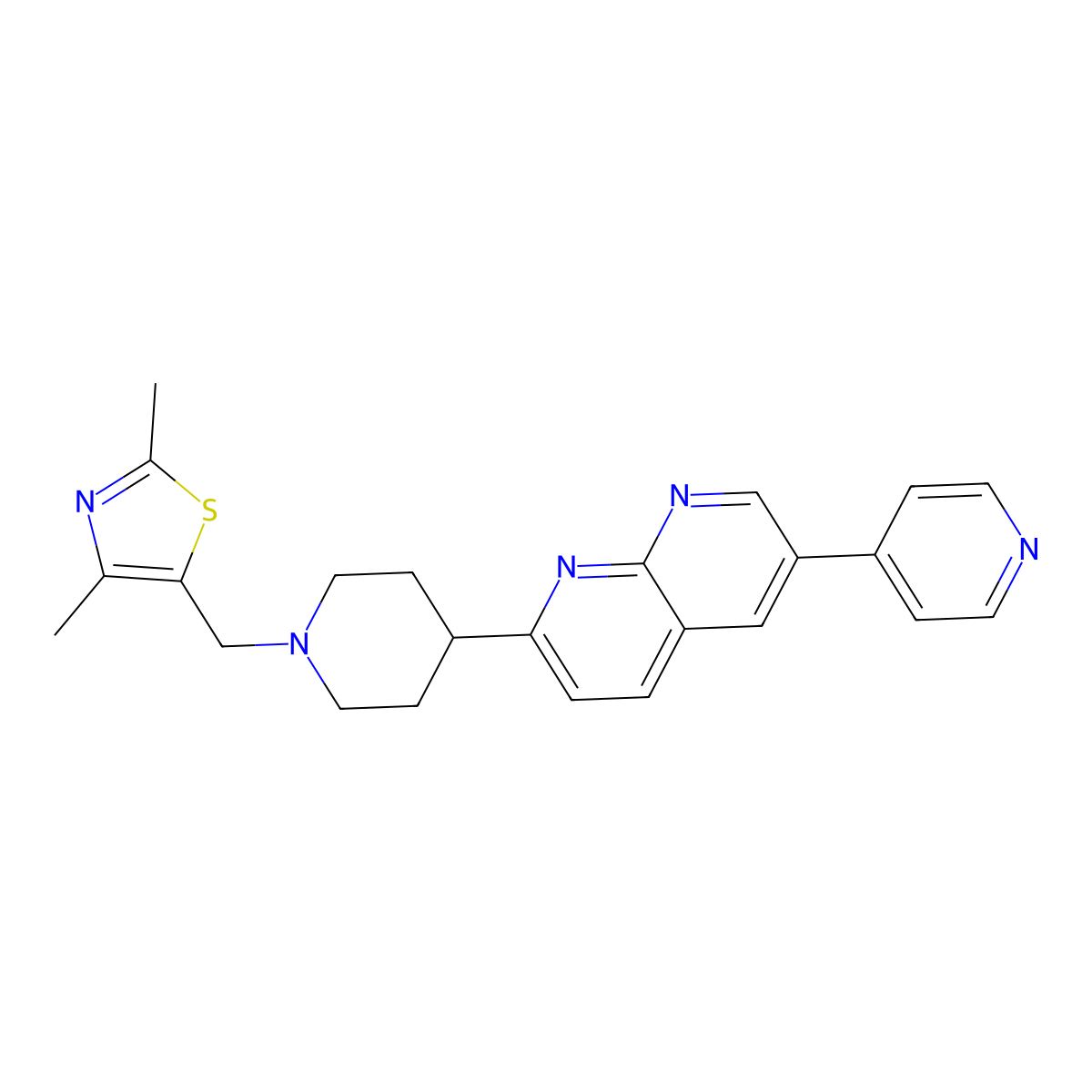 2-{1-[(2,4-Dimethyl-1,3-thiazol-5-yl)methyl]piperidin-4-yl}-6-(pyridin-4-yl)-1,8-naphthyridine molecular structure, CAS 2742037-48-3