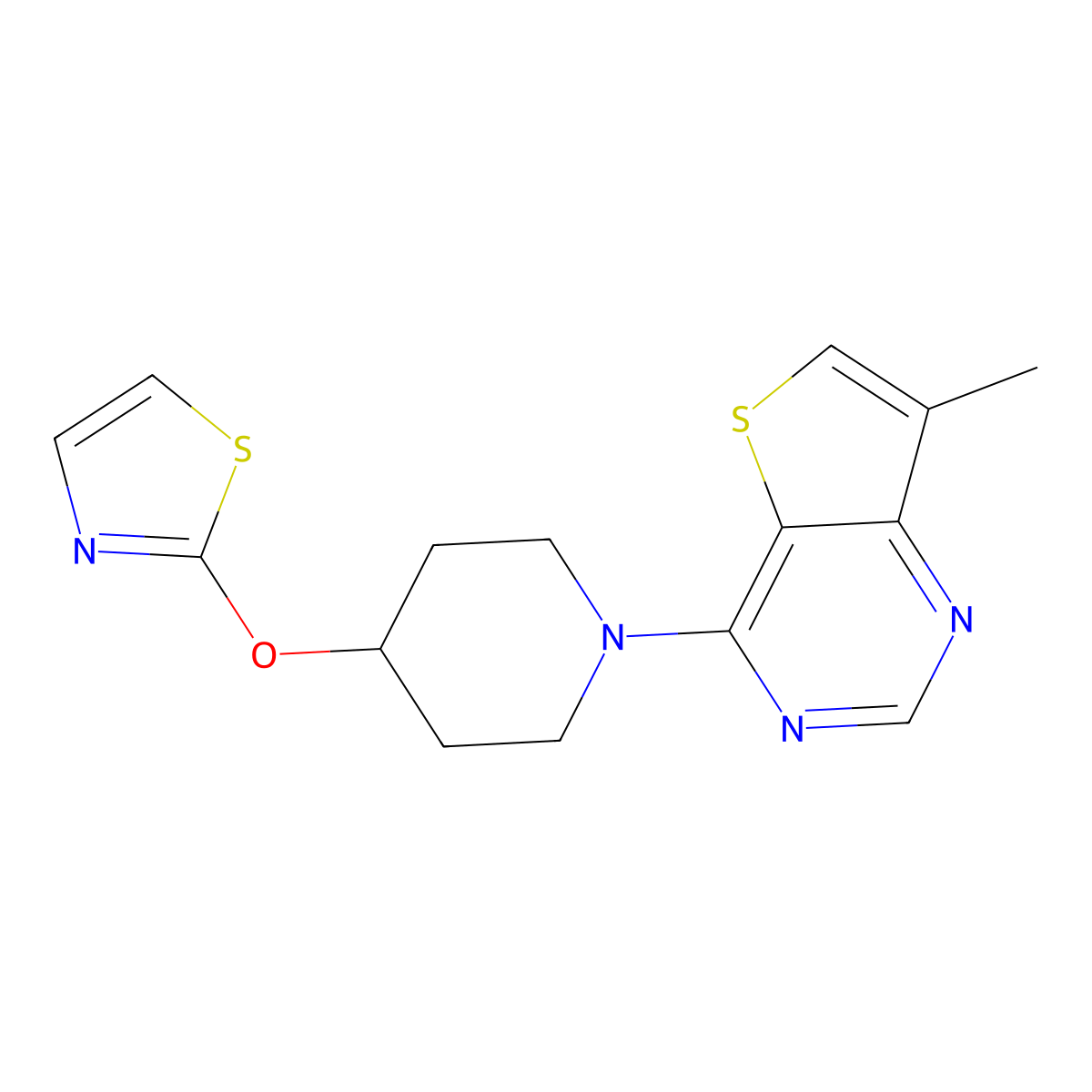 1-{7-Methylthieno[3,2-d]pyrimidin-4-yl}-4-(1,3-thiazol-2-yloxy)piperidine molecular structure, CAS 2742037-50-7