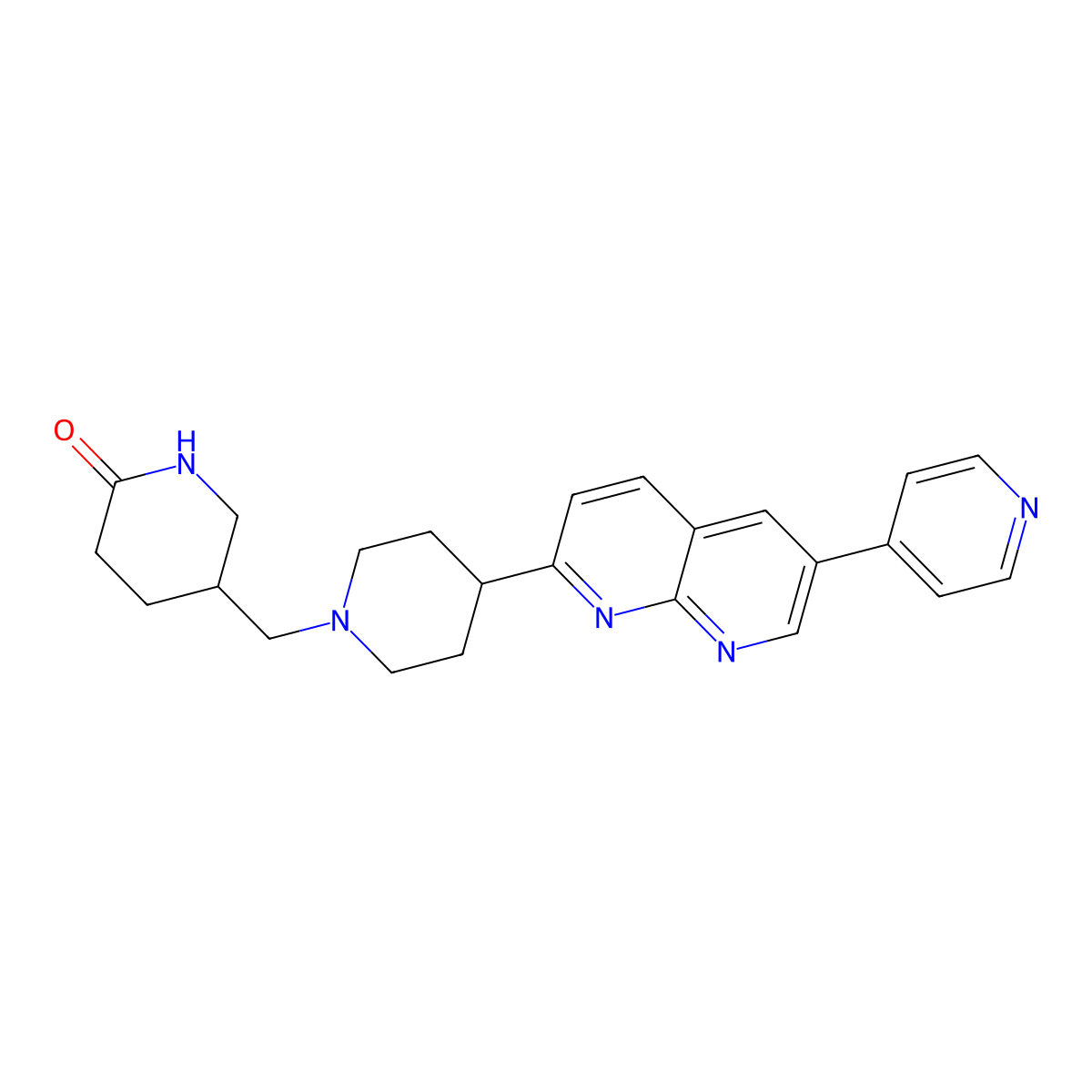 5-({4-[6-(Pyridin-4-yl)-1,8-naphthyridin-2-yl]piperidin-1-yl}methyl)piperidin-2-one molecular structure, CAS 2742037-57-4
