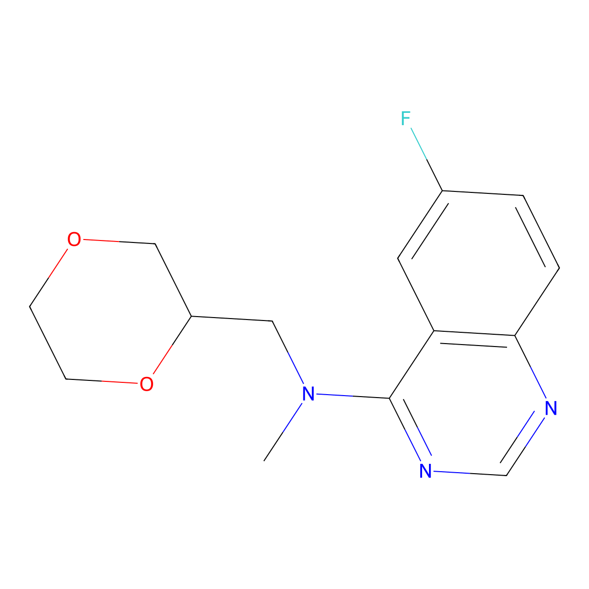 N-[(1,4-dioxan-2-yl)methyl]-6-fluoro-N-methylquinazolin-4-amine molecular structure, CAS 2742037-61-0