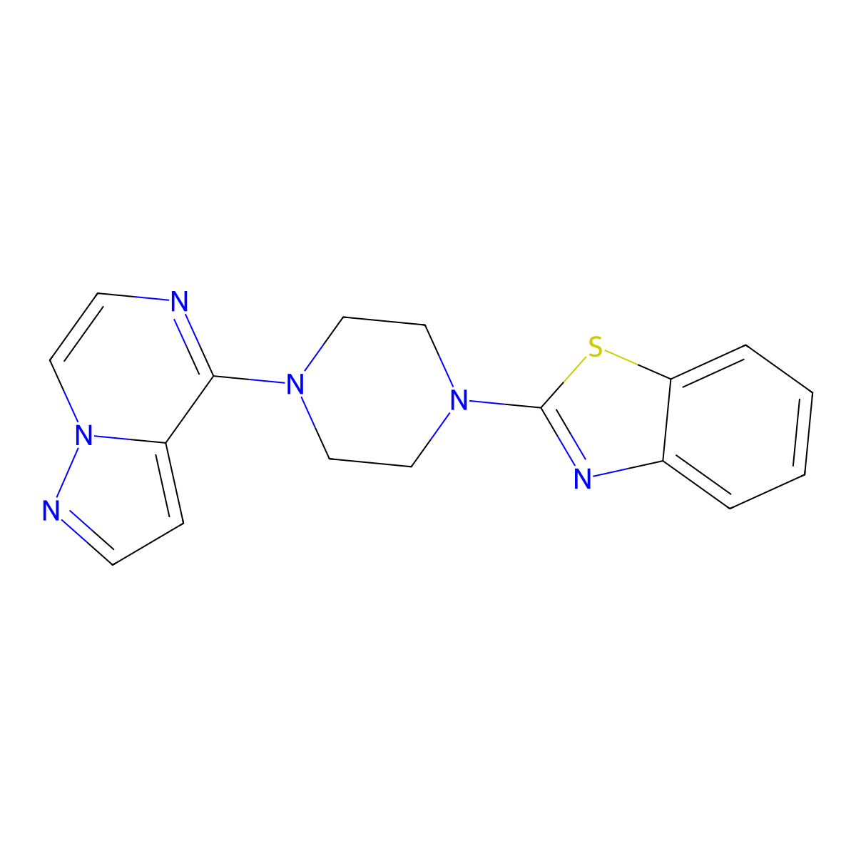 2-(4-{Pyrazolo[1,5-a]pyrazin-4-yl}piperazin-1-yl)-1,3-benzothiazole molecular structure, CAS 2742037-64-3