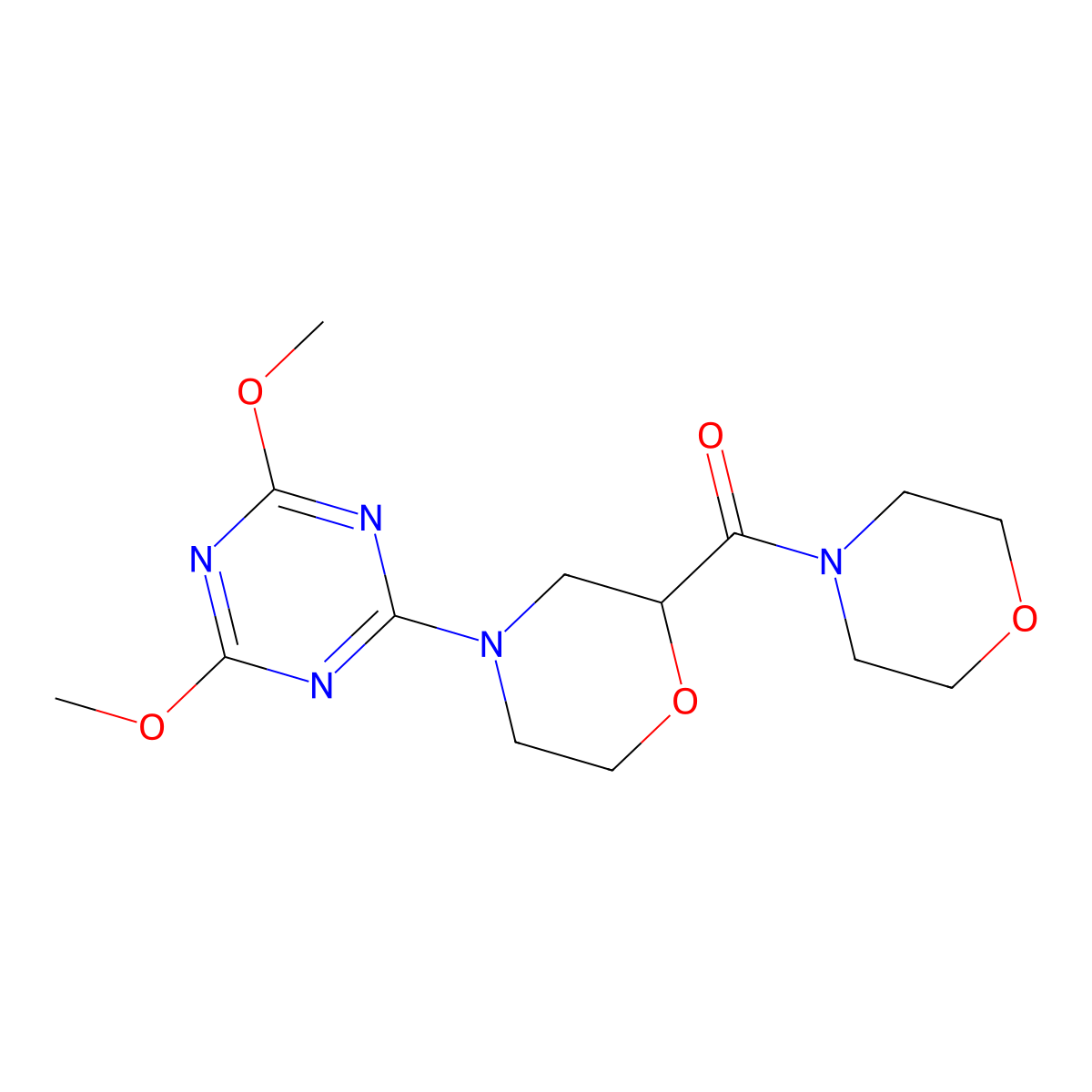 2,4-Dimethoxy-6-[2-(morpholine-4-carbonyl)morpholin-4-yl]-1,3,5-triazine molecular structure, CAS 2742037-65-4