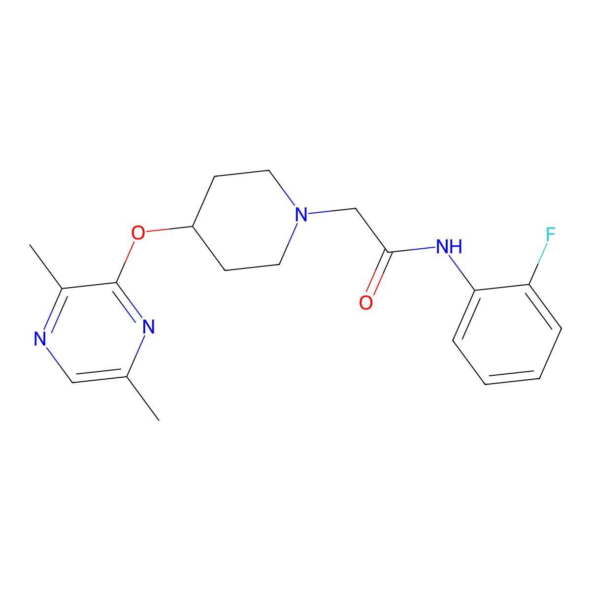 2-{4-[(3,6-dimethylpyrazin-2-yl)oxy]piperidin-1-yl}-N-(2-fluorophenyl)acetamide molecular structure, CAS 2742037-71-2