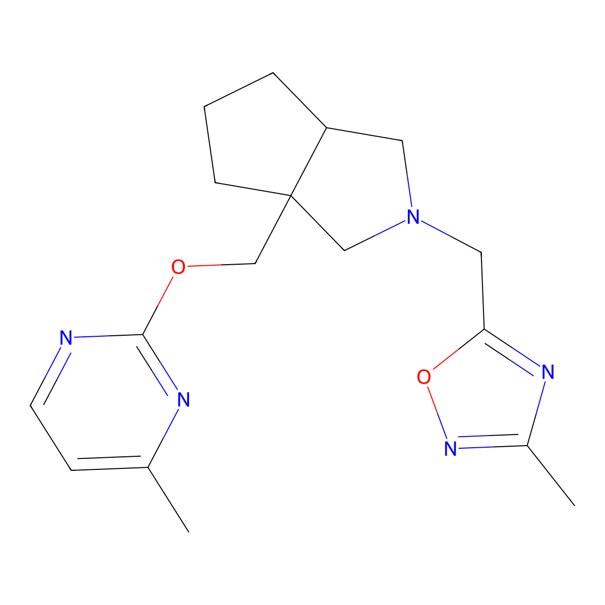 4-Methyl-2-({2-[(3-methyl-1,2,4-oxadiazol-5-yl)methyl]-octahydrocyclopenta[c]pyrrol-3a-yl}methoxy)pyrimidine molecular structure, CAS 2742037-72-3