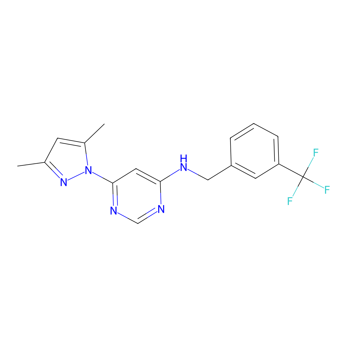 6-(3,5-dimethyl-1H-pyrazol-1-yl)-N-{[3-(trifluoromethyl)phenyl]methyl}pyrimidin-4-amine molecular structure, CAS 2742037-78-9