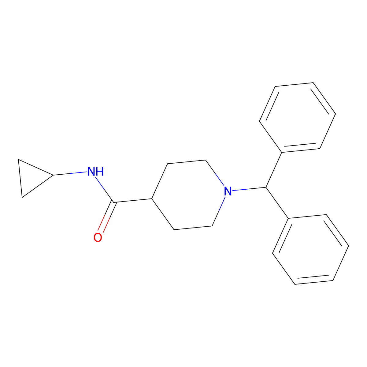 N-cyclopropyl-1-(diphenylmethyl)piperidine-4-carboxamide molecular structure, CAS 2742037-79-0